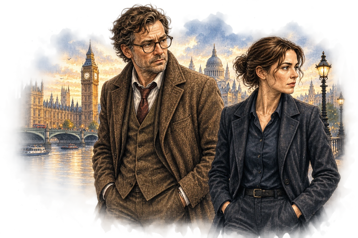 Kingsley Mills and Detective Sergeant Marnie Morrison beside the Thames in London
